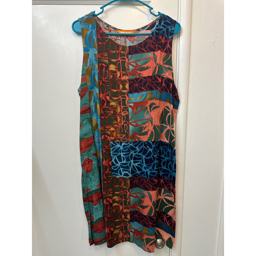 Jams World Patina Abstract Print Sleeveless Rayon Shift Dress XL W3109-PATI